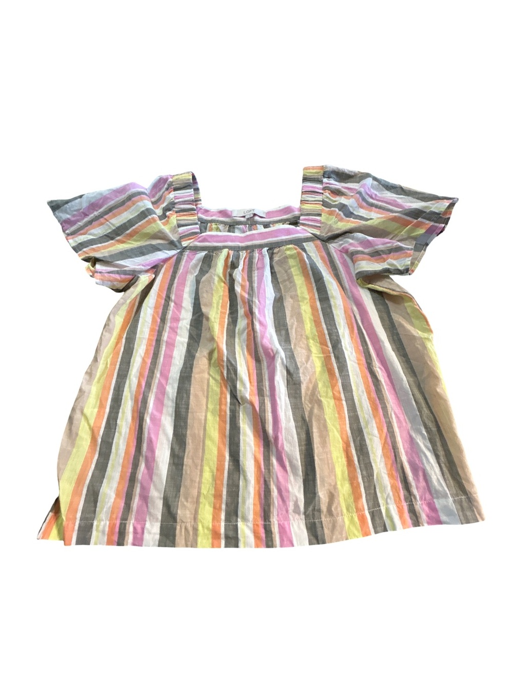 NWT LOFT Striped Flutter Sleeve Square Neck Top - Size Medium - Picture 2 of 5